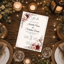 Convite Casamento Floral Burgundy Rústico
