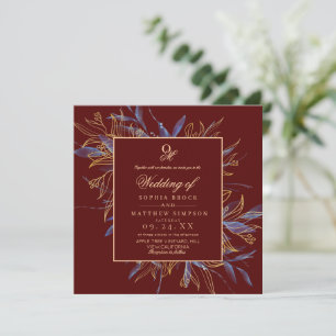 Convite Casamento Floral Burgundy Sombrio Temperamental