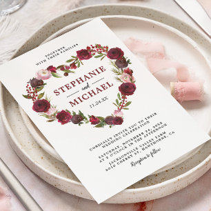 Convite Casamento Floral Burgundy Vintage