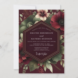Convite Casamento Floral Burgundy Vintner