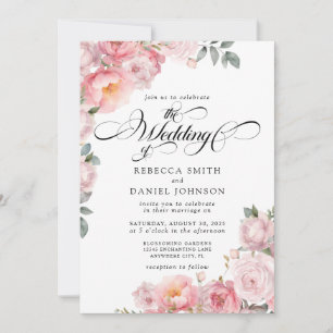 Convite Casamento Floral Caligráfico Romântico Rosa Pink