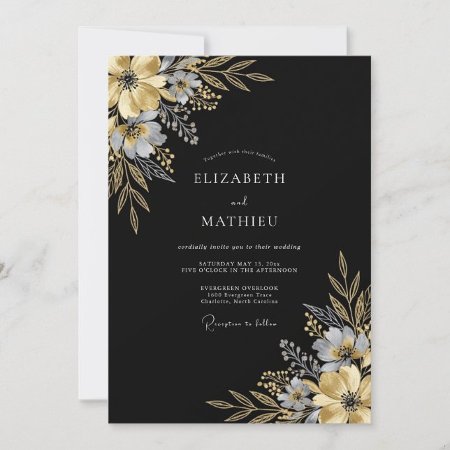Convite Casamento Floral Capricho Ouro Preto (Frente)