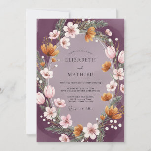 Convite Casamento Floral Caprichoso Ameixa