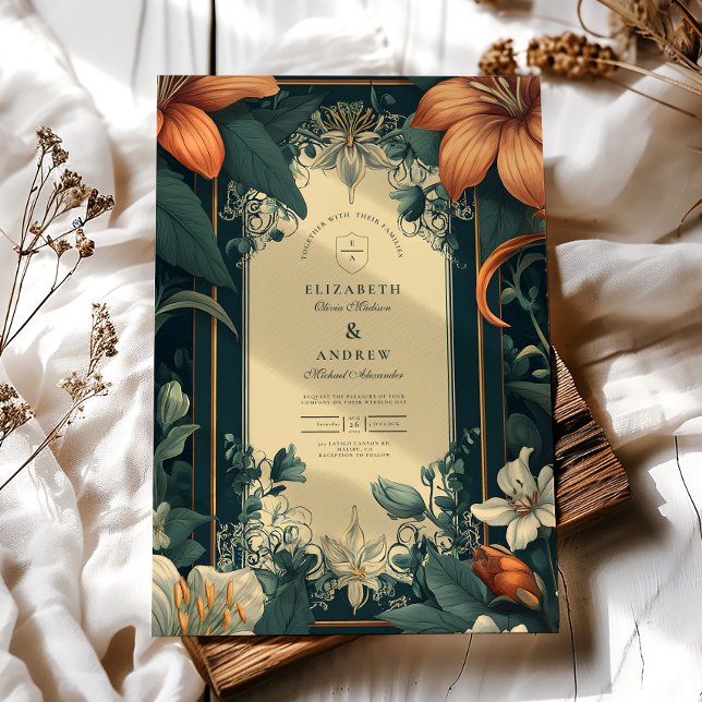 Convite Casamento Floral Caprichoso Art Nouveau (Criador carregado)