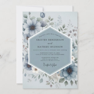 Convite Casamento Floral Caprichoso Azul Ardesia Mal-humor