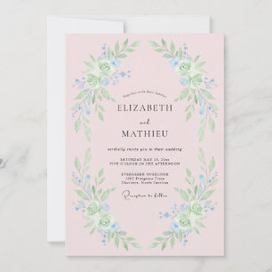Convite Casamento Floral Caprichoso Azul Claro