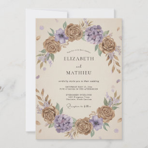 Convite Casamento Floral Caprichoso Bege