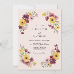 Convite Casamento Floral Caprichoso Borgonha