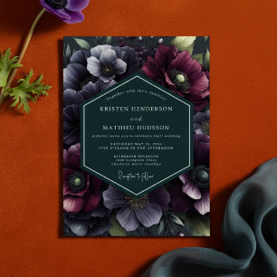 Convite Casamento Floral Caprichoso Crepúsculo de Ameixa