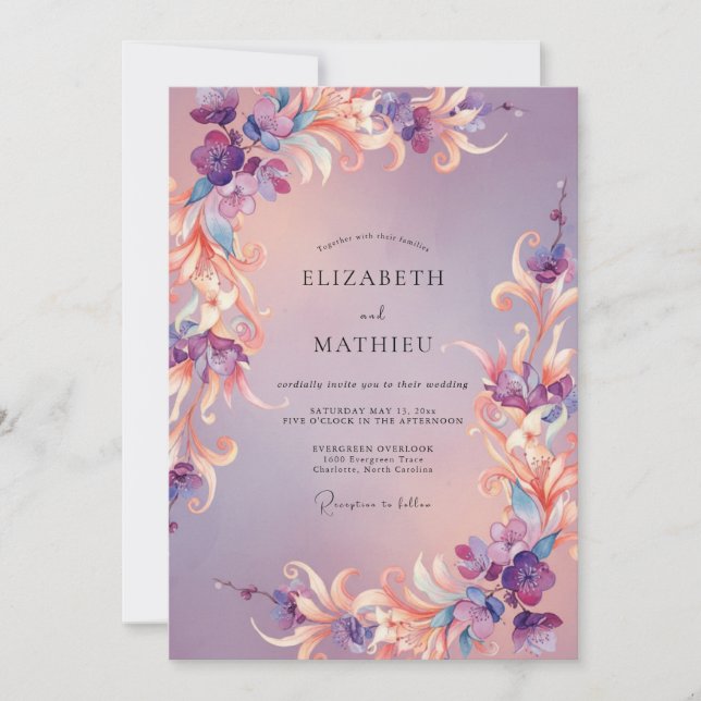 Convite Casamento Floral Caprichoso de Ámbar (Frente)