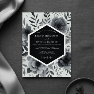 Convite Casamento Floral Caprichoso de Carvão