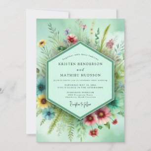 Convite Casamento Floral Caprichoso de Hortelã