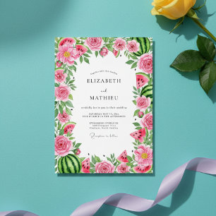 Convite Casamento Floral Caprichoso de Melancia Rosa