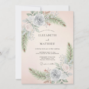 Convite Casamento Floral Caprichoso de Rosa e Periwinkle