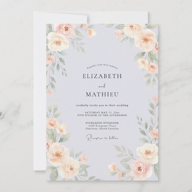 Convite Casamento Floral Caprichoso de Tomilho (Frente)