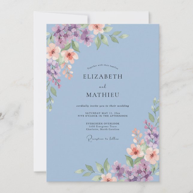 Convite Casamento Floral Caprichoso de Vinca (Frente)
