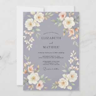 Convite Casamento Floral Caprichoso em Lavanda Desbotada