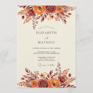 Convite Casamento Floral Caprichoso Ferrugem Outonal