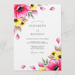 Convite Casamento Floral Caprichoso Fúcsia