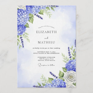Convite Casamento Floral Caprichoso Hortênsia Azul