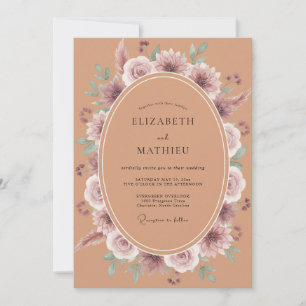 Convite Casamento Floral Caprichoso Terracota Bege