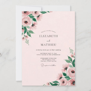 Convite Casamento Floral Cativante Rosa Bege