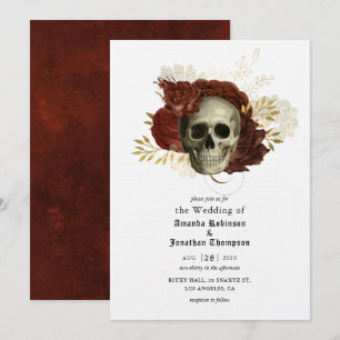 Convite Casamento Floral Caveira Grunge Gótico
