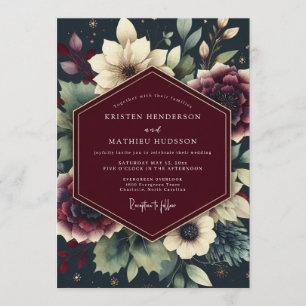 Convite Casamento Floral Celestial Borgonha