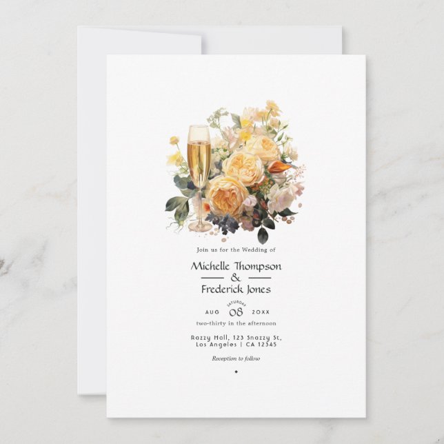 Convite Casamento Floral Champagne (Frente)