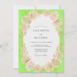 Convite Casamento Floral Champanhe Chartreuse