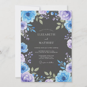 Convite Casamento Floral Charcoal Periwinkle