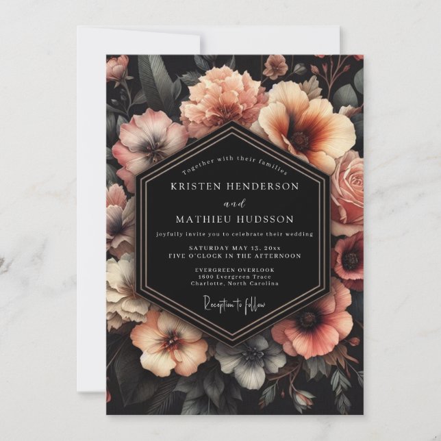 Convite Casamento Floral Chiaroscuro Rosado (Frente)
