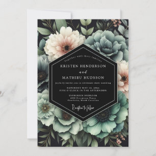 Convite Casamento Floral Chiaroscuro Teal
