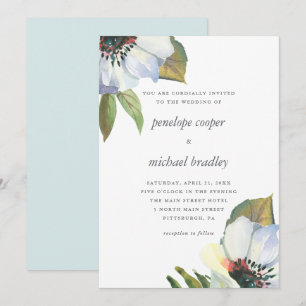 Convite Casamento Floral Chic Blue Watercolor