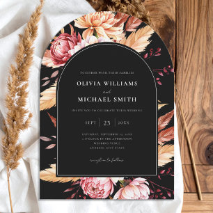 Convite Casamento Floral Chic Boho Negro Elegante