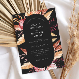 Convite Casamento Floral Chic Boho Negro Elegante