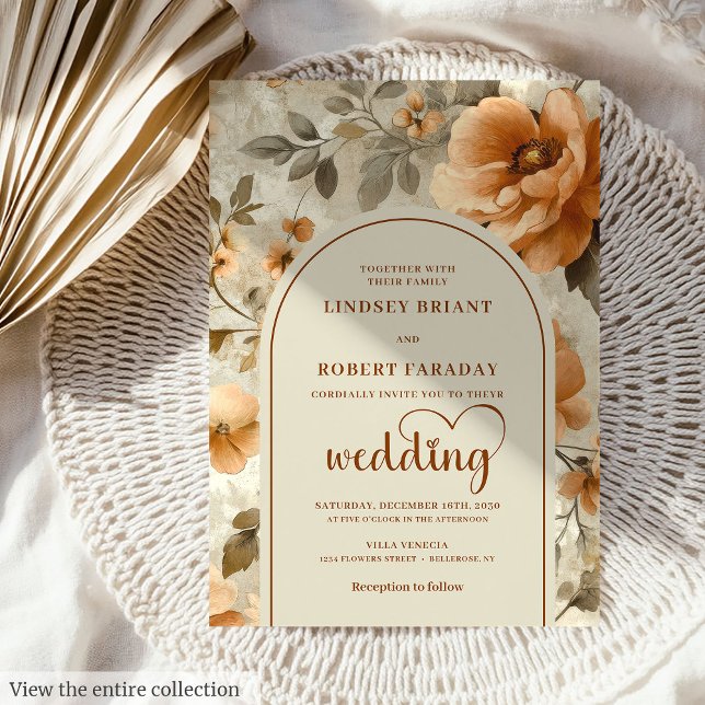 Convite Casamento Floral Chic Boho Terracota Marfim Sage  (Chic Boho Terra Cotta Ivory Sage Floral Wedding Invitation)