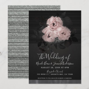 Convite Casamento Floral Chic Glam Moderno Rosa e Preto