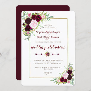 Convite Casamento Floral Chic Royal Burgundy Marsala