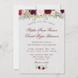 Convite Casamento Floral Chic Rustic Burgundy Marsala