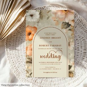 Convite Casamento Floral Chic Rústico Boho Cobre Bege Oliv