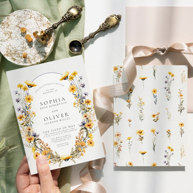 Convite Casamento Floral Chic Sunny Wildflower (Criador carregado)