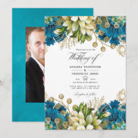 Casamento Floral Chic Vintage Turquesa e Dourado