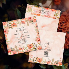 Convite Casamento Floral Chic Watercolor Tudo Em Um