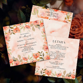 Convite Casamento Floral Chic Watercolor Tudo Em Um