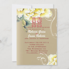 Convite casamento floral chinês com pedras modernas