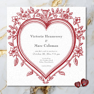 Convite Casamento Floral Chinesice Elegante Vintage Coraçã