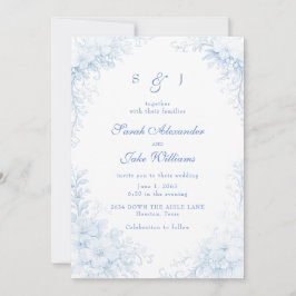 Convite Casamento Floral Chinoiserie Azul