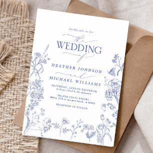 Convite Casamento Floral Chinoiserie Azul Francês