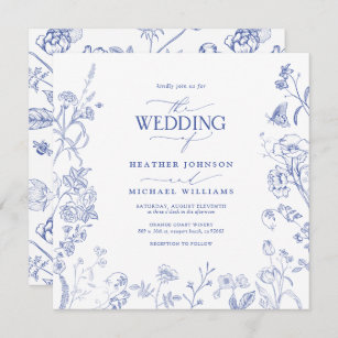 Convite Casamento Floral Chinoiserie French Blue Victorian